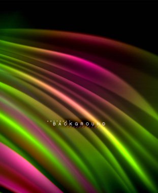 Neon parlayan dalga, sihirli enerji ve ışık arka plan. Vektör duvar kağıdı şablonu