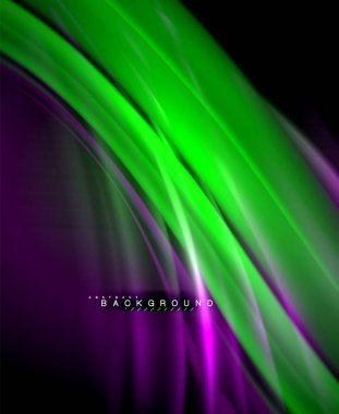 Neon parlayan dalga, sihirli enerji ve ışık arka plan. Vektör duvar kağıdı şablonu