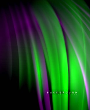 Neon parlayan dalga, sihirli enerji ve ışık arka plan. Vektör duvar kağıdı şablonu