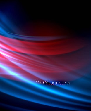 Neon parlayan dalga, sihirli enerji ve ışık arka plan. Vektör duvar kağıdı şablonu