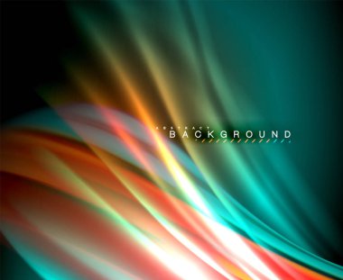 Neon parlayan dalga, sihirli enerji ve ışık arka plan. Vektör duvar kağıdı şablonu