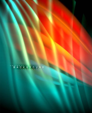 Neon parlayan dalga, sihirli enerji ve ışık arka plan. Vektör duvar kağıdı şablonu