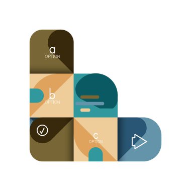 Infographics seçeneği ve adım adım içinde yuvarlak kareler, grafik, grafik, diyagram seçenekleri, parçalar, süreçleri ile unsuru