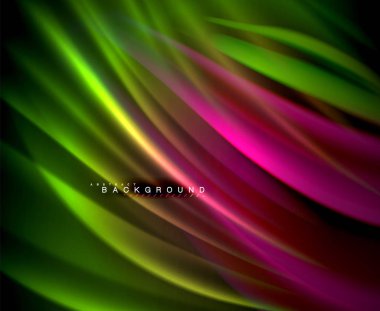 Neon parlayan dalga, sihirli enerji ve ışık arka plan. Vektör duvar kağıdı şablonu