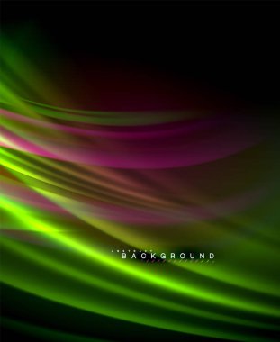 Neon parlayan dalga, sihirli enerji ve ışık arka plan. Vektör duvar kağıdı şablonu