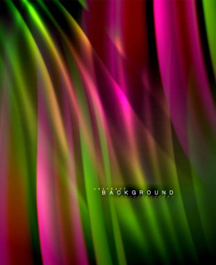 Neon parlayan dalga, sihirli enerji ve ışık arka plan. Vektör duvar kağıdı şablonu