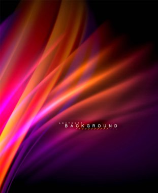 Neon parlayan dalga, sihirli enerji ve ışık arka plan. Vektör duvar kağıdı şablonu