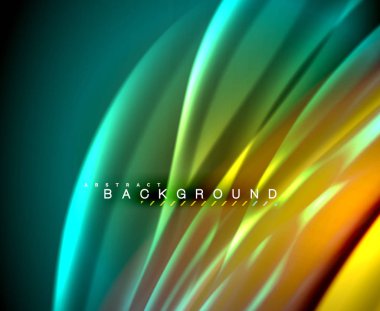 Neon parlayan dalga, sihirli enerji ve ışık arka plan. Vektör duvar kağıdı şablonu