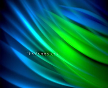 Neon parlayan dalga, sihirli enerji ve ışık arka plan. Vektör duvar kağıdı şablonu