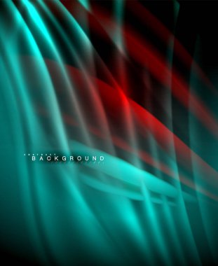 Neon parlayan dalga, sihirli enerji ve ışık arka plan. Vektör duvar kağıdı şablonu