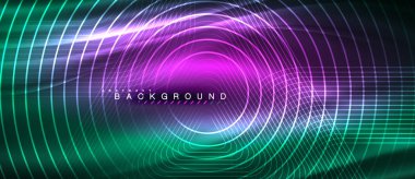 Neon parlak çizgiler, sihirli enerji alanı ışık kavramı, arka plan duvar kağıdı tasarım, vektör çizim