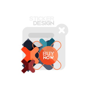 Düz tasarım çapraz şekil geometrik etiket simge, kağıt tarzı tasarım şimdi satın almak ile iş veya web sunum, app veya arayüzü düğmeleri için örnek metin