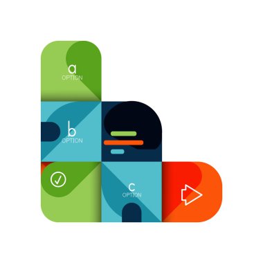 Infographics seçeneği ve adım adım içinde yuvarlak kareler, grafik, grafik, diyagram seçenekleri, parçalar, süreçleri ile unsuru