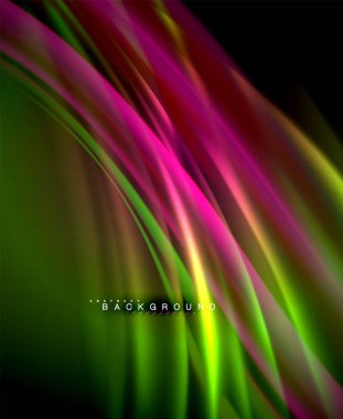 Neon parlayan dalga, sihirli enerji ve ışık arka plan. Vektör duvar kağıdı şablonu