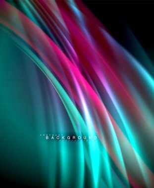 Neon parlayan dalga, sihirli enerji ve ışık arka plan. Vektör duvar kağıdı şablonu