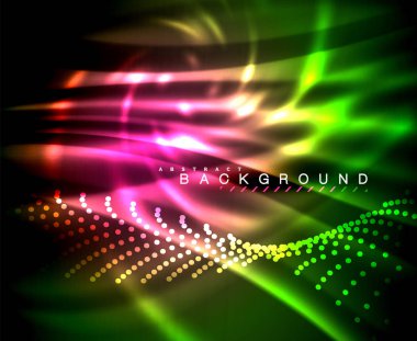 Neon parlayan tekno çizgiler, kare şekilli ileri teknoloji soyut arka plan şablonu. vektör illüstrasyonu