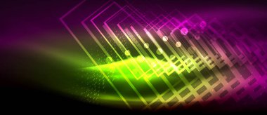 Neon parlayan dalga, sihirli enerji ve ışık arka plan. Duvar kağıdı şablonu, yüksek teknoloji gelecek kavramı