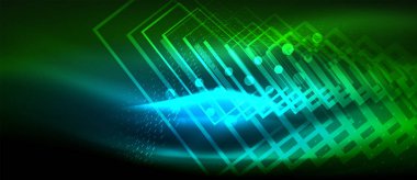 Neon parlayan dalga, sihirli enerji ve ışık arka plan. Duvar kağıdı şablonu, yüksek teknoloji gelecek kavramı