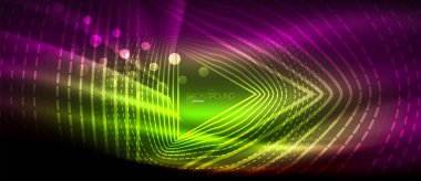 Neon parlayan dalga, sihirli enerji ve ışık arka plan. Duvar kağıdı şablonu, yüksek teknoloji gelecek kavramı