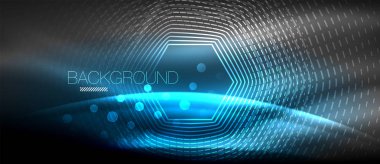 Neon parlayan dalga, sihirli enerji ve ışık arka plan. Duvar kağıdı şablonu, yüksek teknoloji gelecek kavramı