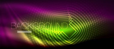 Neon parlayan dalga, sihirli enerji ve ışık arka plan. Duvar kağıdı şablonu, yüksek teknoloji gelecek kavramı