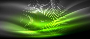 Neon parlayan dalga, sihirli enerji ve ışık arka plan. Duvar kağıdı şablonu, yüksek teknoloji gelecek kavramı