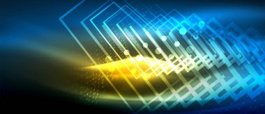 Neon parlayan dalga, sihirli enerji ve ışık arka plan. Duvar kağıdı şablonu, yüksek teknoloji gelecek kavramı