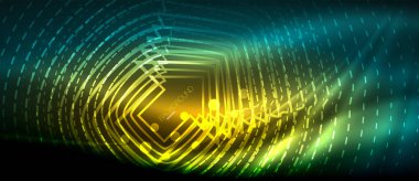 Neon parlayan dalga, sihirli enerji ve ışık arka plan. Duvar kağıdı şablonu, yüksek teknoloji gelecek kavramı