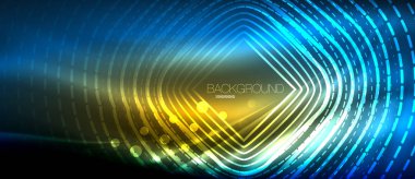 Neon parlayan dalga, sihirli enerji ve ışık arka plan. Duvar kağıdı şablonu, yüksek teknoloji gelecek kavramı