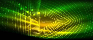 Neon parlayan dalga, sihirli enerji ve ışık arka plan. Duvar kağıdı şablonu, yüksek teknoloji gelecek kavramı