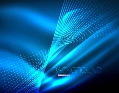 Yumuşak ışık efekti, parlak parlak neon koyu arka plan üzerinde düz çizgiler. Enerji Teknoloji fikir