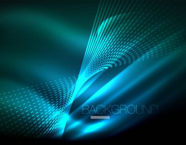 Yumuşak ışık efekti, parlak parlak neon koyu arka plan üzerinde düz çizgiler. Enerji Teknoloji fikir