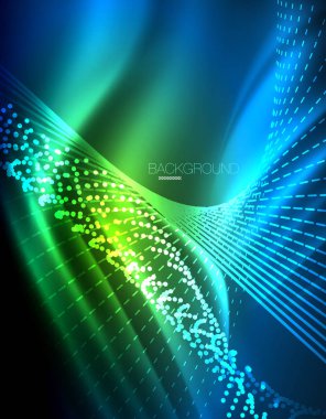 Yumuşak ışık efekti, parlak parlak neon koyu arka plan üzerinde düz çizgiler. Enerji Teknoloji fikir