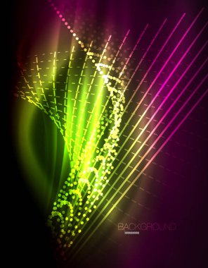 Yumuşak ışık efekti, parlak parlak neon koyu arka plan üzerinde düz çizgiler. Enerji Teknoloji fikir