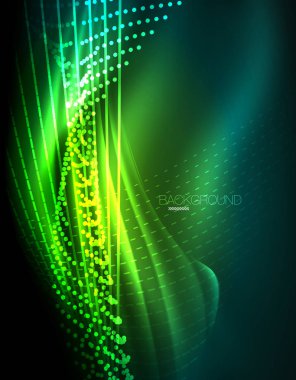 Yumuşak ışık efekti, parlak parlak neon koyu arka plan üzerinde düz çizgiler. Enerji Teknoloji fikir