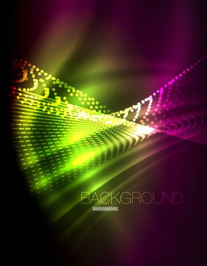 Yumuşak ışık efekti, parlak parlak neon koyu arka plan üzerinde düz çizgiler. Enerji Teknoloji fikir