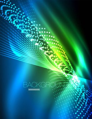 Yumuşak ışık efekti, parlak parlak neon koyu arka plan üzerinde düz çizgiler. Enerji Teknoloji fikir