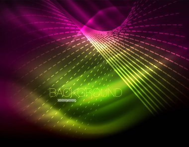 Yumuşak ışık efekti, parlak parlak neon koyu arka plan üzerinde düz çizgiler. Enerji Teknoloji fikir