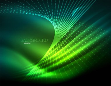 Yumuşak ışık efekti, parlak parlak neon koyu arka plan üzerinde düz çizgiler. Enerji Teknoloji fikir