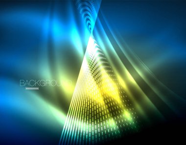 Yumuşak ışık efekti, parlak parlak neon koyu arka plan üzerinde düz çizgiler. Enerji Teknoloji fikir