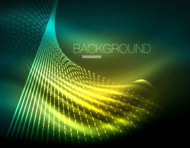 Yumuşak ışık efekti, parlak parlak neon koyu arka plan üzerinde düz çizgiler. Enerji Teknoloji fikir