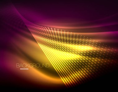 Yumuşak ışık efekti, parlak parlak neon koyu arka plan üzerinde düz çizgiler. Enerji Teknoloji fikir