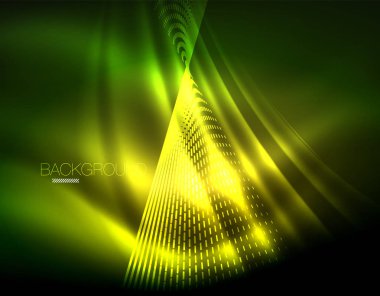 Yumuşak ışık efekti, parlak parlak neon koyu arka plan üzerinde düz çizgiler. Enerji Teknoloji fikir