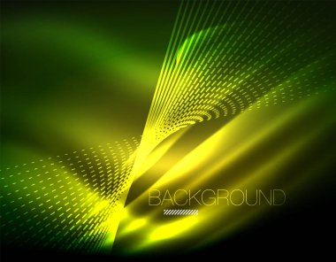 Yumuşak ışık efekti, parlak parlak neon koyu arka plan üzerinde düz çizgiler. Enerji Teknoloji fikir