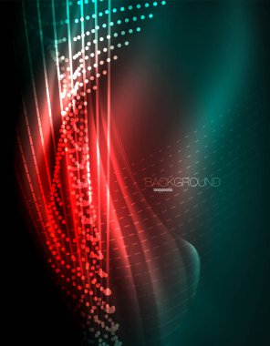 Yumuşak ışık efekti, parlak parlak neon koyu arka plan üzerinde düz çizgiler. Enerji Teknoloji fikir