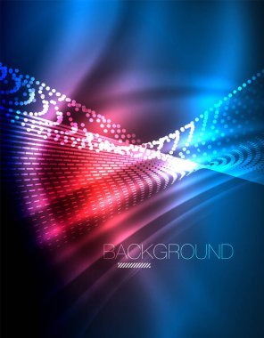 Yumuşak ışık efekti, parlak parlak neon koyu arka plan üzerinde düz çizgiler. Enerji Teknoloji fikir