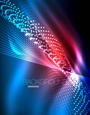 Yumuşak ışık efekti, parlak parlak neon koyu arka plan üzerinde düz çizgiler. Enerji Teknoloji fikir