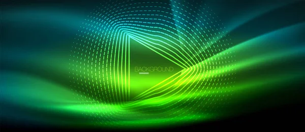 Neon glowing wave, magic energy and light motion background. Wallpaper template, hi-tech future concept — Stock Vector