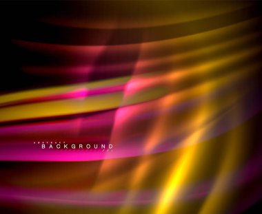 Neon parlayan dalga, sihirli enerji ve ışık arka plan. Vektör duvar kağıdı şablonu