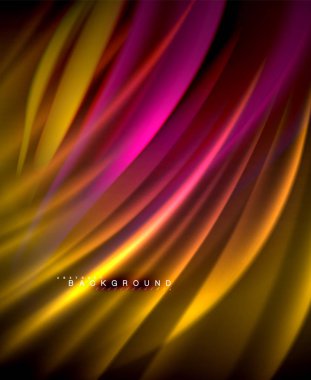 Neon parlayan dalga, sihirli enerji ve ışık arka plan. Vektör duvar kağıdı şablonu